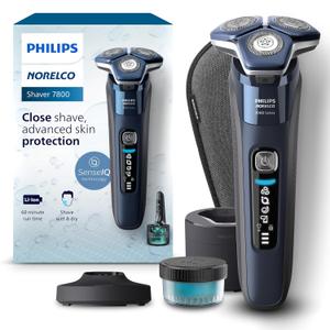 Philips Norelco Shaver 7800, Rechargeable Wet & Dry Electric Shaver with SenseIQ Technology, Quick Clean Pod, Charging Stand, Travel Case and Pop-up Trimmer, S7885/85 (Navy/Black)