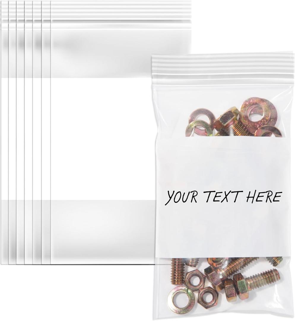 Spartan Industrial - 3" X 5" Plastic Zip Bags With Writable White Block (1000 Count) 2 Mil Small Reclosable Bags for Jewelry, Buttons, Bolts