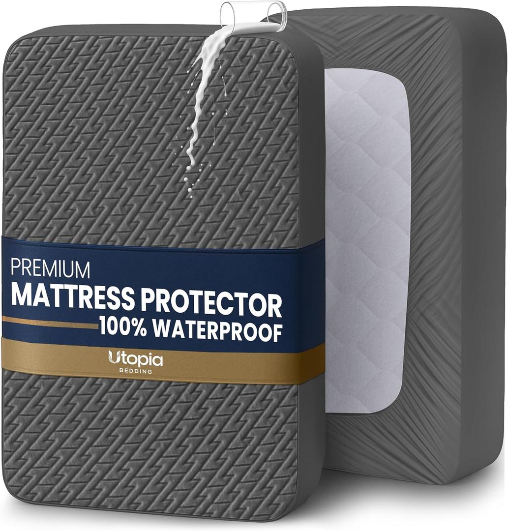 Utopia Bedding Waterproof Mattress Protector Full Size (Gray), Premium 3D Air Soft Fabric Mattress Cover, Fits 17 Inches Deep, Breathable, Fitted Style with Stretchable Pockets (Grey)