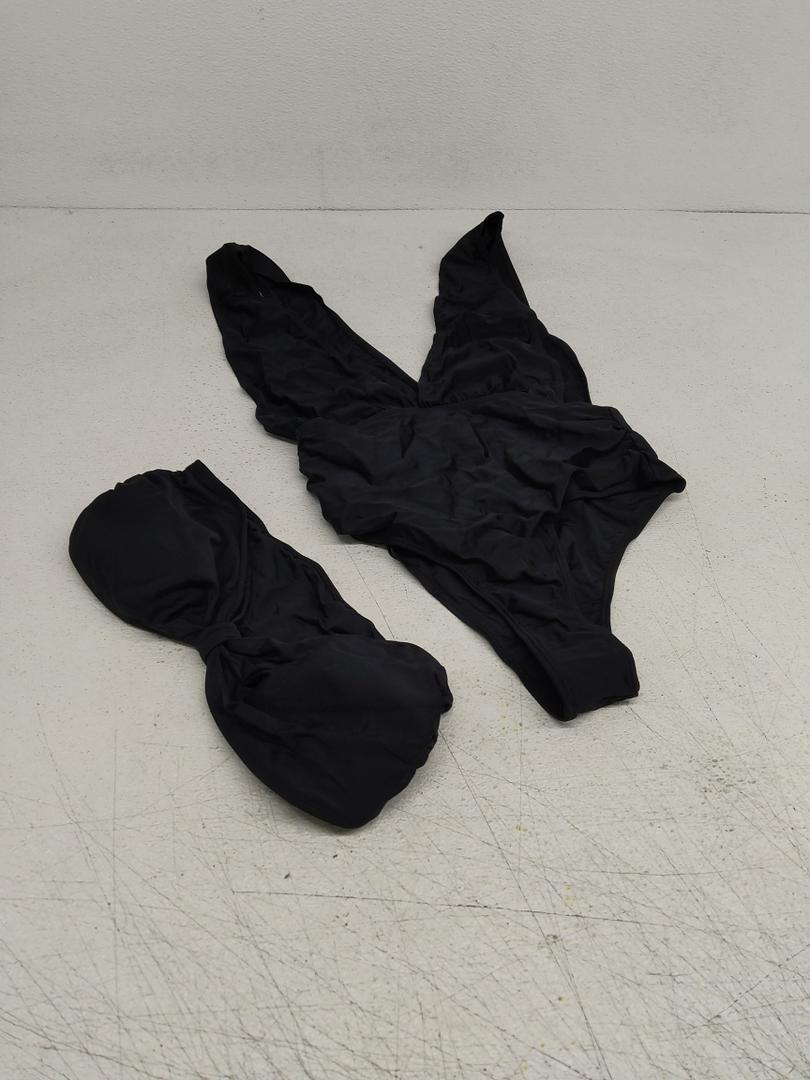 Soly Hux Women's Deep V Cut One Piece Swimwear Solid Black Size L & Soly Hux Two piece Swimwear Size L