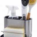 Stainless Steel Sink Caddy Sponge Holder Organizer Tidy Drains Water Dish Brush Holder for Kitchen Counter