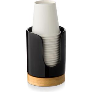 Ceramic Bathroom Cups Dispenser - 3 oz Disposable Paper & Plastic Bathroom Cups Holder - Mouthwash Cups Dispenser for Bathroom, Guest Toiletries, Countertop - BPA Free, Kids Safe (Black) (Set 1)