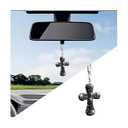 Norkmdi Bling Car Hanging Ornament, Double-Sided Cross Crystal Rhinestone Vehicle Rear View Mirror Charm, Cute Diamond Rearview Mirror Pendant, Universal Auto Interior Accessories (Black)