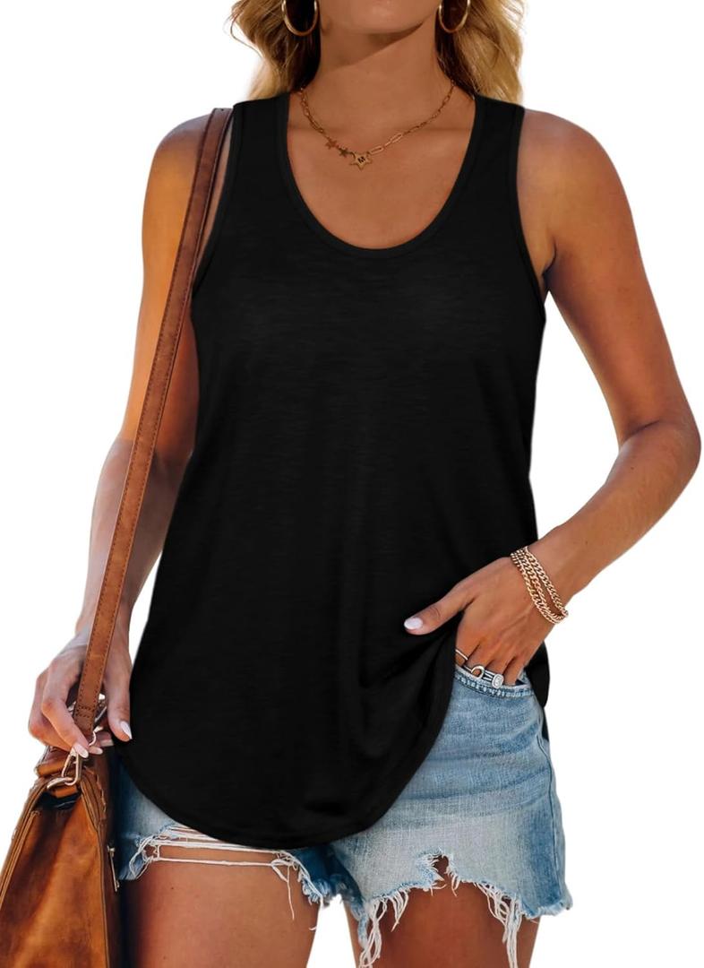 Womens Tank Tops Racerback Loose Shirts for Women Summer (Black, XXL)