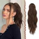 FESHFEN Ponytail Extensions, Long Claw Clip in Ponytail Hairpiece Synthetic Pony Tails Hair Piece Natural Wavy Hairpieces for Women, 20 inch Brown & Light Auburn Mixed