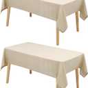 Hiasan 2 Pack Faux Linen Rectangle Tablecloth - Wrinkle and Stain Resistant Washable Table Cloth for Kitchen Dining Room Holiday Table Cover for Party Dinner, Beige, 90 x 156 Inch