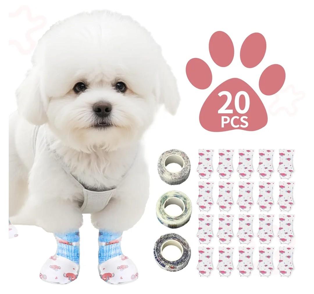 Disposable Dog Booties for Dog Cats, Pet Booties Waterproof and Breathable with Adjustable Bandage,Unstoppable Paw Protectors for Dogs Cats, 20 Counts(S)