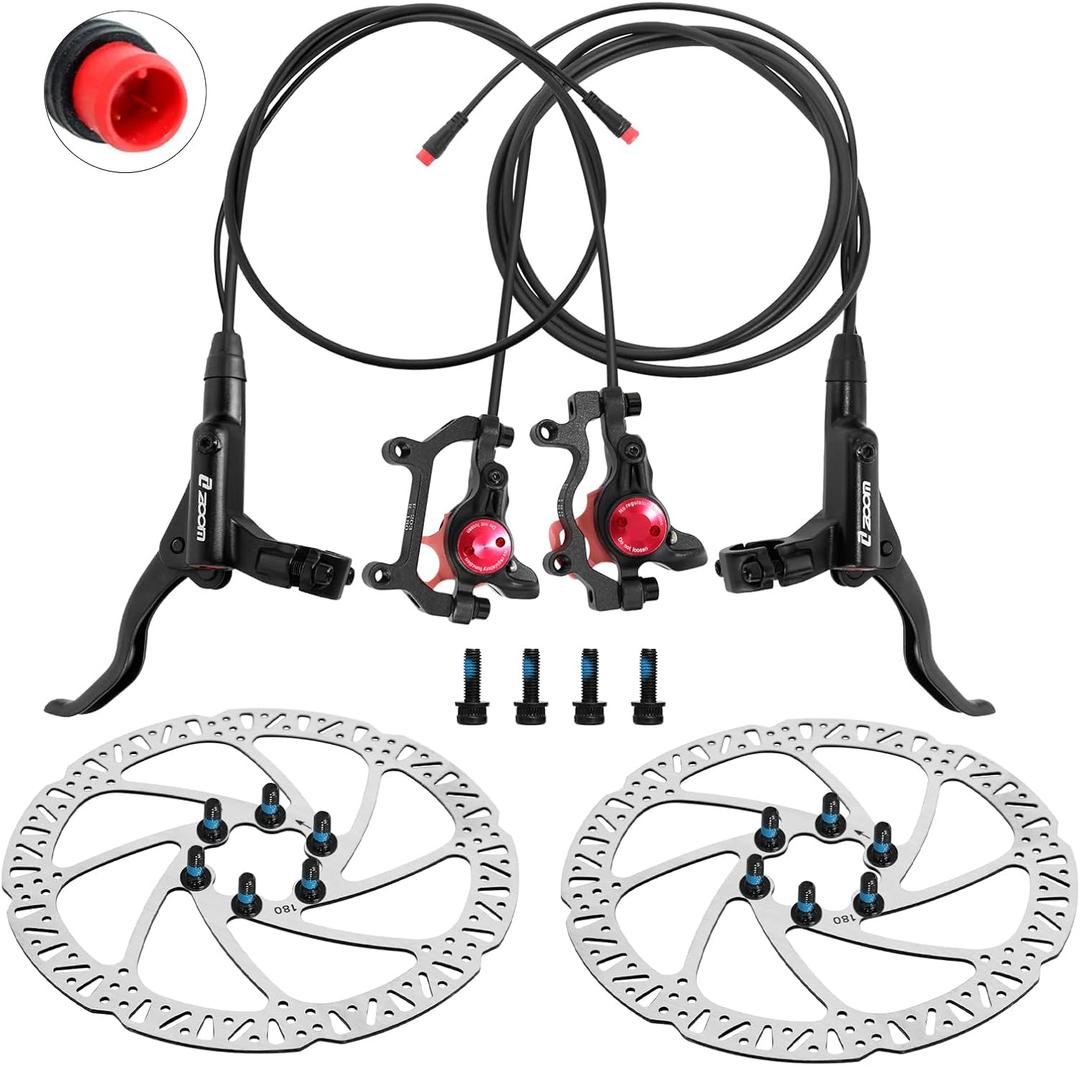 Z00M HB875E Ebike Hydraulic Disc Brake Set, Electric Power-Off Hydraulic Brake Set with 180mm Rotors, Pre-Bled with Mineral Oil Brakes Kit for eBike, Mountain Bike, Road Bike