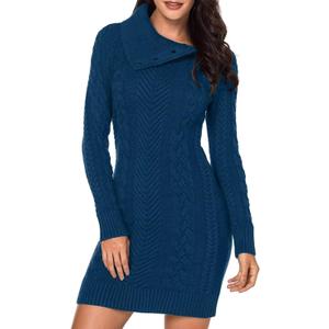 BLENCOT Womens Turtleneck Long Sleeve Elasticity Chunky Cable Knit Pullover Sweaters Jumper (X-Large, Solid Peacock Blue)
