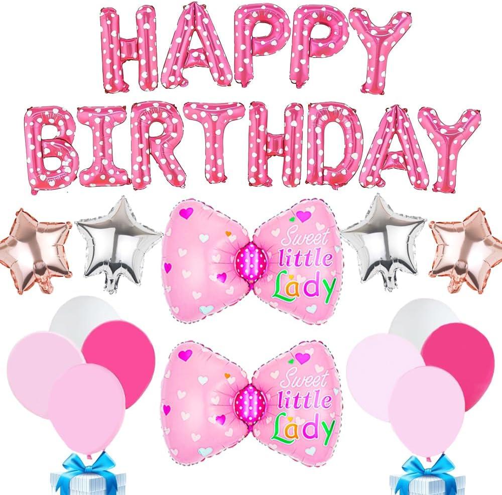 Cute Pink Cats Birthday Party Decoration, Cute Pink Party Supplies Balloons Banner for Girls and Toddlers