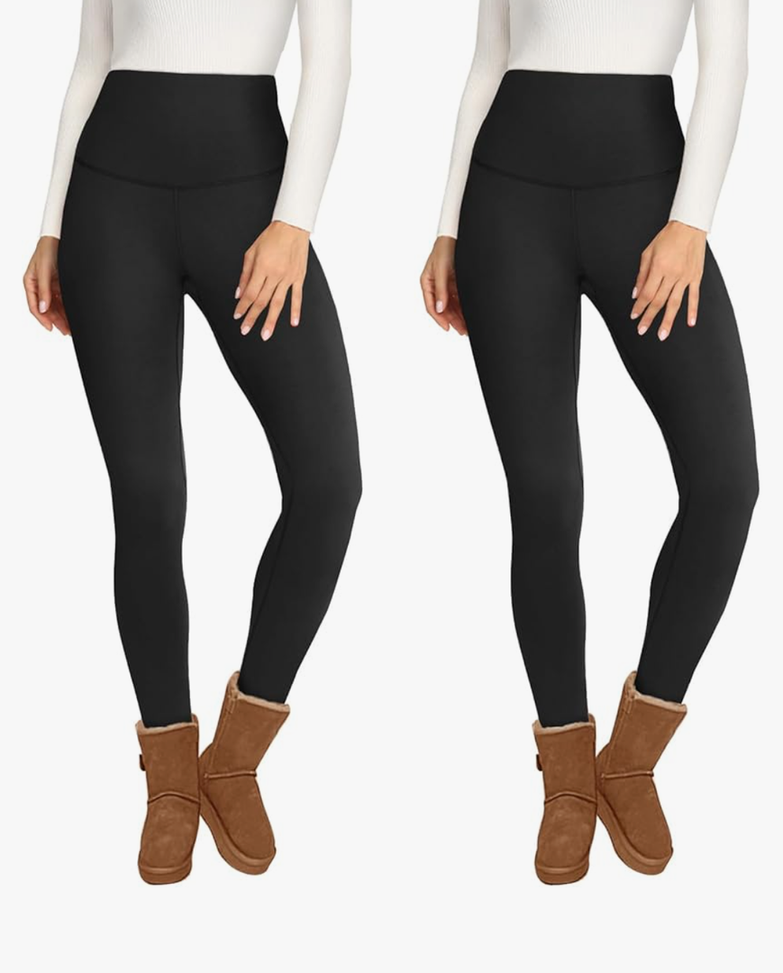 2 Pack Fleece Lined Leggings for Women - Thermal Winter Warm Tights Tummy Control High Waisted Workout Yoga Pants, Size Medium
