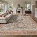 8x10 Area Rugs for Living Room - Washable Vintage Retro Large Rug, Soft Ultra Thin Non Slip Low Pile Traditional Distressed Boho Carpet for Bedroom Dining Room Home Office, Rust Clay