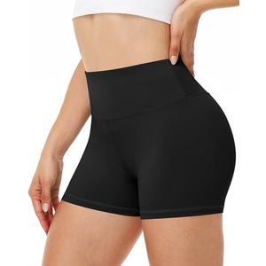 Runhit Spandex Shorts Women Biker Workout Gym Yoga Athletic Running Volleyball Booty Tummy Control High Waisted Soft Compression No See Through 3" M Black