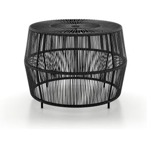 Muse & Lounge Co. Ysar Boho Rattan Round Coffee Table Outdoor with Metal Frame, All-Weather and Rust Resistant, Handcrafted Coastal Furniture for Patio, Poolside, Garden, Yard, Black