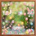 6 x ZAWE 9 Sheets Bunny Eggs Flowers Rabbit Easter Window Clings Double-Sided Reusable Static Window Decals Stickers for Party Home Classroom Office Decorations