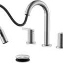 KENES Brushed Nickel Widespread Bathroom Faucet with Sprayer, 8 Inch 3 Hole Bathroom Sink Faucet with Pull Out Sprayer, Pull Down Vanity Faucet with Pop Up Drain & Supply Lines LJ9068