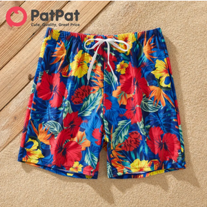 PatPat Solid Scallop Trim Allover Floral Print Swim Trunks Shorts (M)