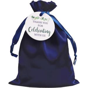 GUIFIER 30 PCS 5x7 Inch Navy Blue Satin Gift Bags with Drawstrings, Party Favor Bags with Thank You Tags, Silk Gift Bags, Small Gift Wrap Bags, Jewellery Drawstring Pouches, Baby Shower Candy Bag