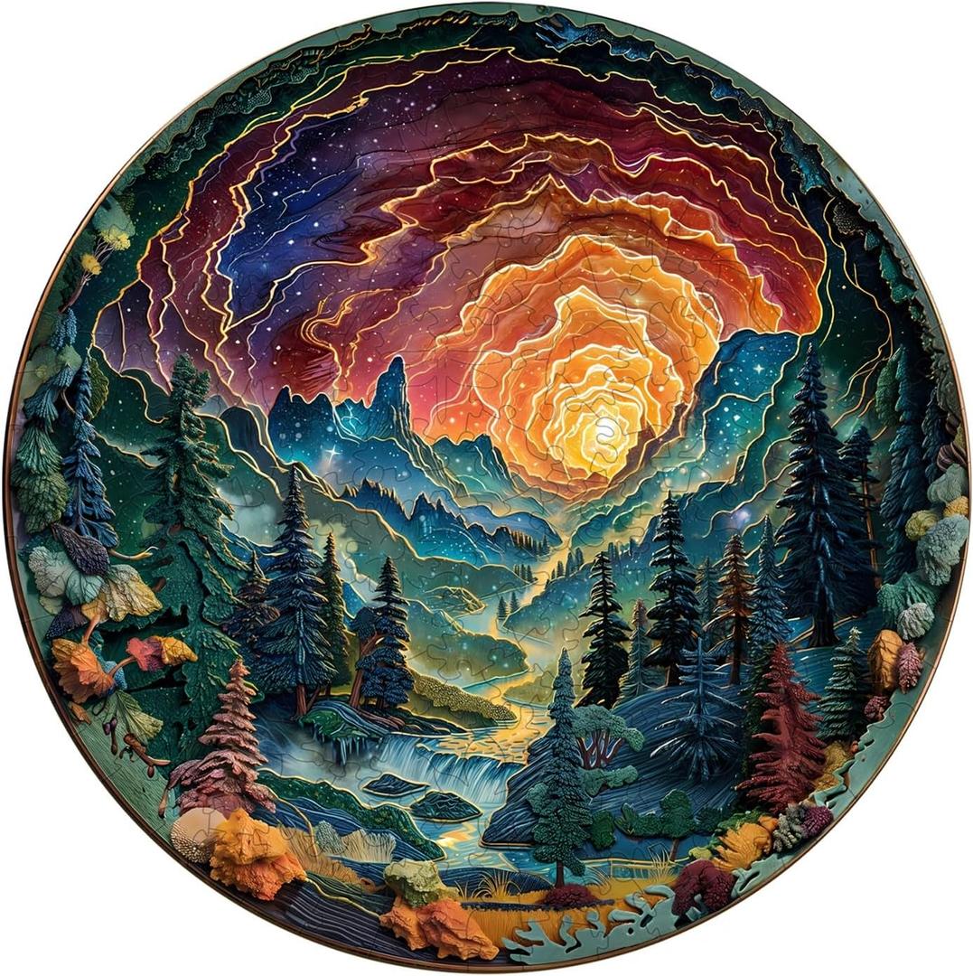 Jigfoxy Wooden Puzzles for Adults, Visual 3D Cave Sky Wood Puzzles Adult, Unique Animal-Shaped Wooden Jigsaw Puzzles, Christmas Thanksgiving Gifts for Family and Friends (S-8.5 * 8.5in-100pcs)