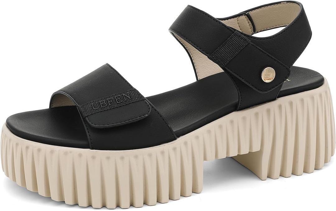 UBFEN Womens Platform Sandals Comfortable Arch Support for Summer Dressy Casual Lightweight Chunky Heel 2 Adjustable Straps 7