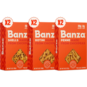 Banza Gluten-Free Chickpea Pasta, Variety Pack 20g Protein | Lower Carb | High Fiber | High Protein | Plant Based Pasta | 8oz (Pack of 6), Best By: 08/22/2027
