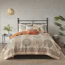 Madison Park Tangiers Quilt Modern Classic Design All Season, Breathable Coverlet Lightweight Bedding Set, Matching Shams, Decorative Pillow, King/Cal King(104"x94"), Circle Orange 6 Piece