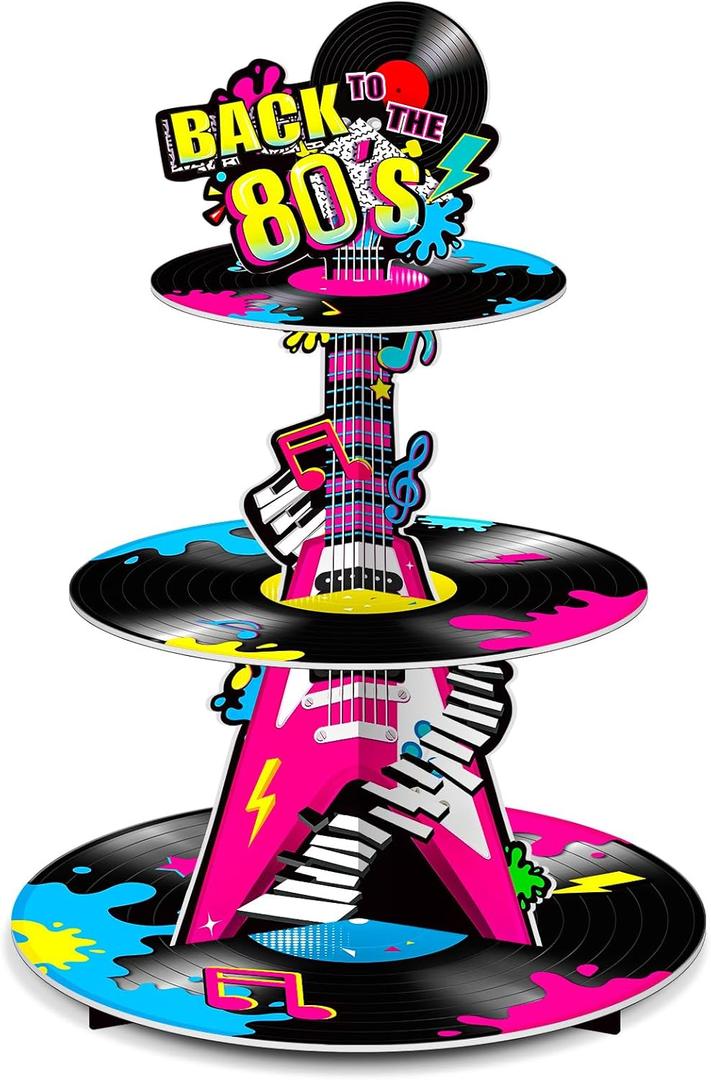 Ben Louis 3 Tier 80s Cupcake Stand Party Decorations Back to The 80's Theme Holder Retro 1980s Hip Hop Dessert Tower Birthday Cake for Neon Rock Hippie Supplies Ben Louis 3 Tier 80s Cupcake Stand Party Decorations Back to The 80's Theme Holder Retro 1980s Hip Hop Dessert Tower Birthday Cake for Neon Rock Hippie Supplies