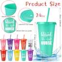 SiliFine 30 Sets CNA Week Appreciation Gifts Bulk 2026 24 oz Nurses Plastic Tumbler with Lid and Straw Nursing Cups Keychain Card for Graduation Nurse Student Assistant Medical Staff Women(Elegant), Medium