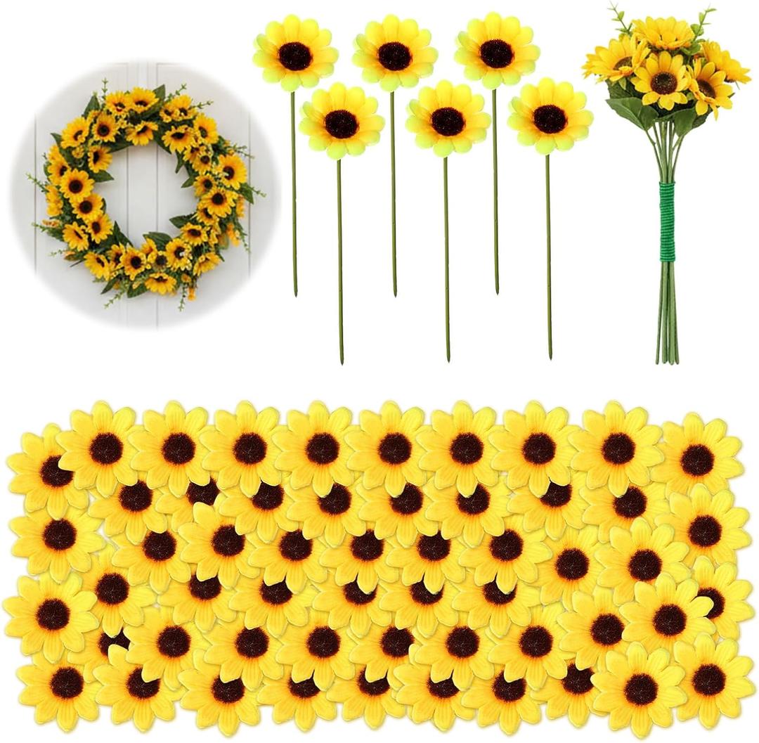 150 Pcs Mini Artificial Sunflower Heads, 1.7 In Sunflowers Artificial Flowers for Spring Summer Decoration, Fake Sunflowers for Home Garden Wedding Party Office Indoor (Only Heads, No Stems)