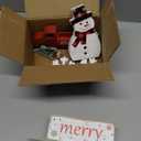 Yinhua Christmas Decorations Indoor, Christmas Table Decor, Red Truck Snowman Decorations with Xmas Tree & Snowflakes, Farmhouse Wooden Block Sign, Xmas Mantel Decor for Tiered Tray, Desk, Bookshelf