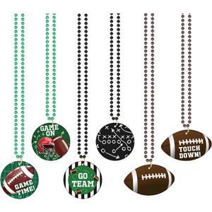 Tondiamo 20 Pack Football Pendant Bead Necklaces Touchdown Football Shape with Felt Pendant Medal Beads Sports Event Sport Theme Bead Necklaces for Rugby Party Supplies
