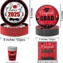 126PCS Graduation Party Decorations of Class 2025 - Including Disposable Paper Plates, Congratulation Banner, Tablecloth, Cups & Napkins for graduation party Supplies