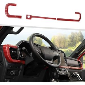 Jimen Compatible with Ford F150 2021-2024, 3PCS Center Console Dash Panel Dashboard Cover Interior Trim Accessories (Red Carbon Fiber)
