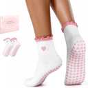 ALLIVE Pilates Socks with Grips for Women, Breathable Soft Non Slip Cute Yoga Socks for Studio or Home, Gift-Ready Set (2Pairs Whitewhite)