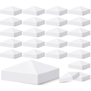 VIVIDA 4" x 4" Fence Post Caps, Pyramid PVC Vinyl Post Caps (Actual 4" x 4"), Waterproof Deck Top Cover for Vinyl Fence, Lamp, Deck, Mailbox, White, 24 Pack