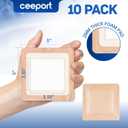 Ceeport Silicone Super Absorbent Wound Dressings 5" x 5", Adhesive Border Bandages for Heavy Exudate, Leg Ulcers, Bed Sores, 10 Pack, 3.35" 3.35" Absorbent core