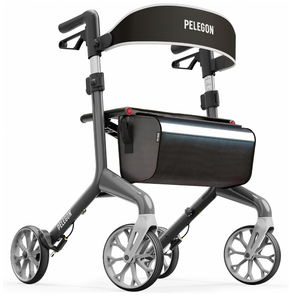 Pelegon Rollator Walker with Seat for Seniors – Lightweight Foldable Walker with Padded Seat & Backrest, Adjustable Handles, Reflective Frame, Carry Bag – Heavy-Duty 300lb Support - Grey