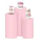 Socomi Cylinder Pedestal Stand Covers Spandex Flexible Display Box Stand Covers for Birthday Party Wedding Baby Shower Decoration- Only Stand Covers Included Set of 3 Pink (23.6 ×13)L, (14.2 ×29.5) XL, (15,7×35,4) XXL