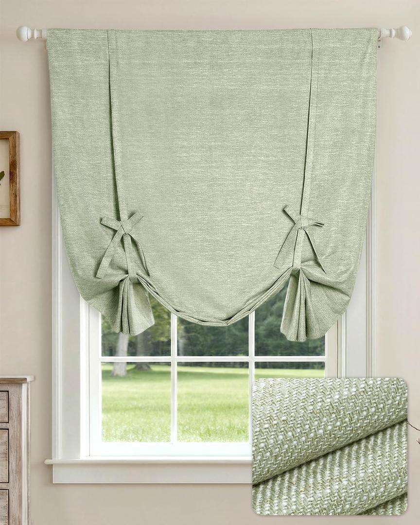 LazBlinds Tie Up Curtains, Linen Blackout Thermal Insulated Balloon Roman Shade Bathroom Window Curtain, Adjustable Rod Pocket Drape for Kitchen, Living Room, Bedroom (31" W x 47" L, Olive)