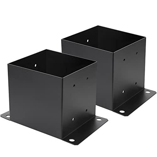 6X 6 Post Base 2 PCS,Inner Size 5.6"x5.6"Deck Post Base,Heavy Duty Metal Black Powder Coated Post Brackets,for Pavilion Deck Railing Support Deck Base Plate, Support Bolt Down (2PCS) Pack 1