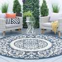 Homcomoda Reversible Outdoor Rugs for Patio 5’ Round Plastic Straw Patio Rugs Non Fading Lightweight RV Camping Mat Waterproof Area Rug Floor Carpet for Deck Picnic Backyard Beach BBQ Living Room