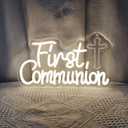First Communion Neon Signs for Wall Decor, Neon LED Sign Baptism Decorations 1st Communion Decorations Primera Comunion First Holy Communion God Bless for Baptism Party, 13.3" x 7.7"