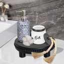 dwellington Farmhouse Beaded Wood Tray Risers for Display, 7.6 Wooden Decorative Tray for Kitchen Home Decor, Display Pedestal Stand for Countertop, Black Round Wood Riser for Soap Dish