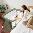 Baby Bassinet, 3 in 1 Bedside Bassinet Sleeper for Newborn, Portable Baby Crib with 4 Detachable Wheels & Adjustable Height, Breathable Mesh & Mattress, Mosquito Net& Storage Basket (Green)