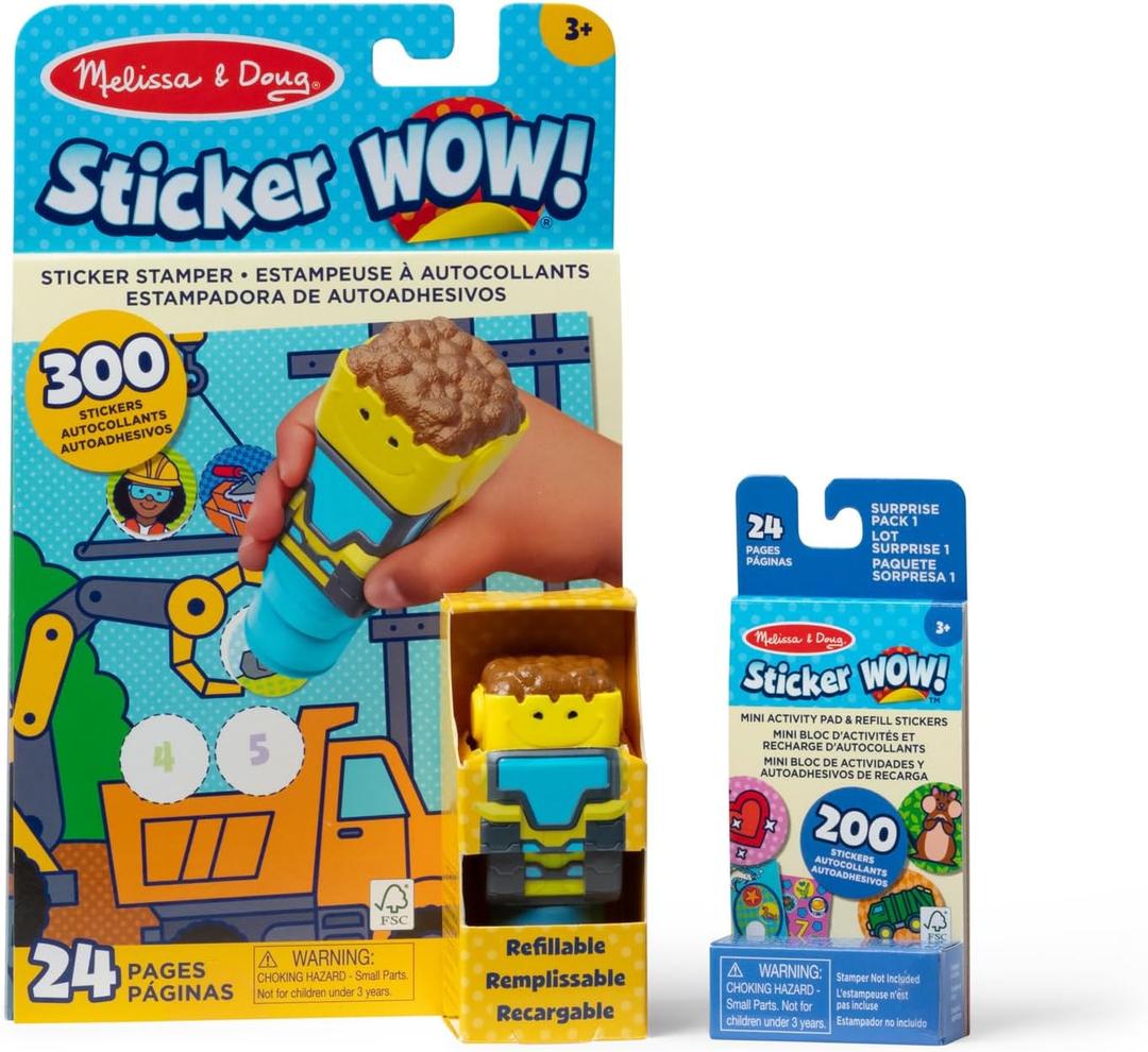 Melissa & Doug Sticker Wow! Bulldozer Bundle: 24-Page Activity Pad, Sticker Stamper, 500 Stickers, Arts and Crafts Fidget Toy Collectible Character
