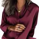 Zeagoo Satin Blouses for Women Silk Button Down Shirts Long Sleeve Business Casual Tops, XX-Large
