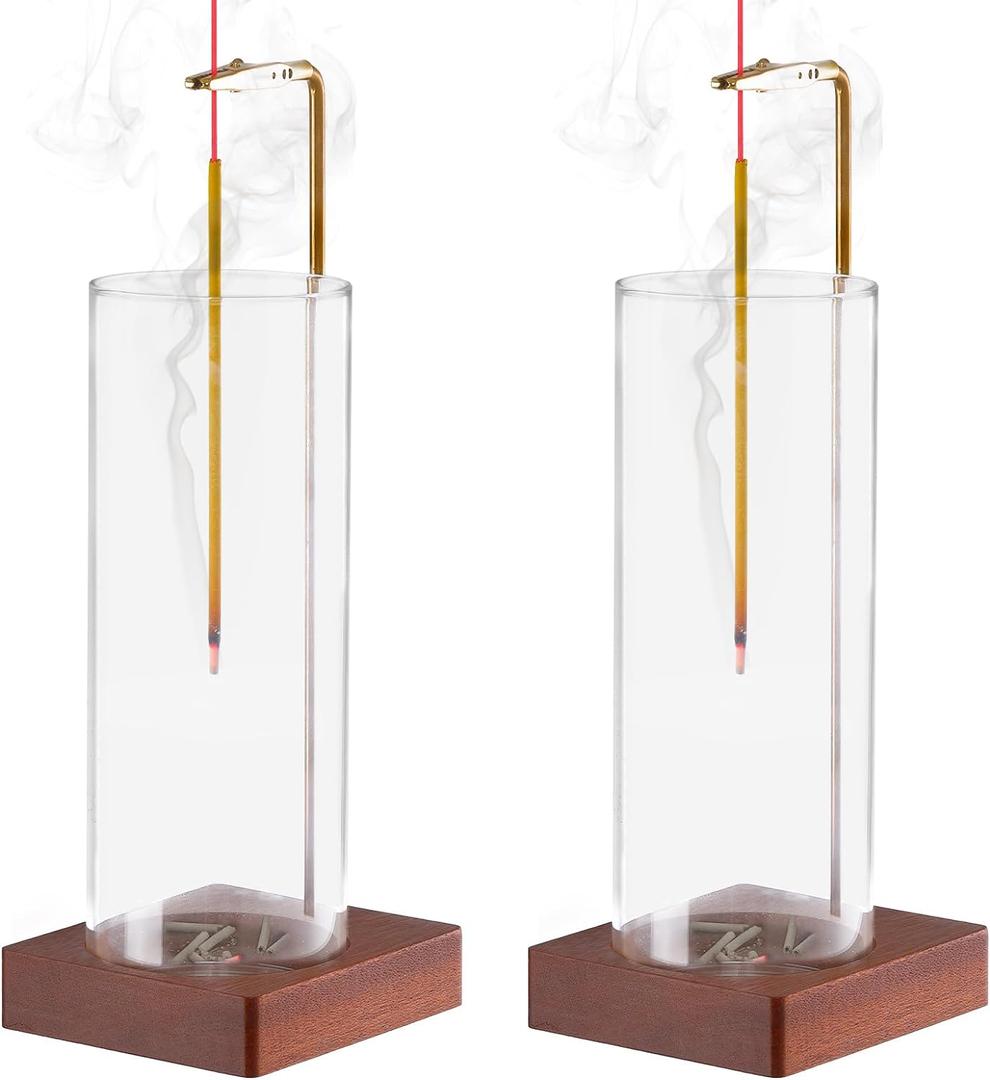 2 Pack Incense Holder for Sticks, Insence-Stick Holder Ash Catcher with Removable Glass [Anti-Ash Flying], Mess-Free Incense Burner, Perfect for Meditation Yoga Relaxation, Home Decor (Upside Down Brown)