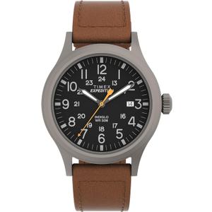 Timex Men's Expedition Scout 40mm Watch – Gray Case Black Dial with Brown Ecco DriTan Leather Strap