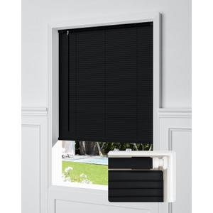UNISHADES No Drill Blinds for Windows 1" Vinyl L-Shaped Slats Cordless Mini Blinds for Home, for Window Size 29" W 64" H Black