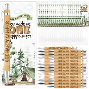 Spakon 24 Sets One Happy Camper Favors Pens Bamboo Pens with Thank You Bookmarks 1st Birthday Party Supplies Return Gifts for Guest Game Prizes Gender Reveal Supplies
